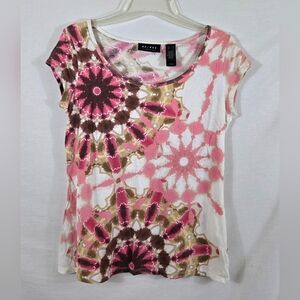 Axcess Liz Claiborne Women's Tie-Dye Boho Short Sleeve T-shirt Size Small